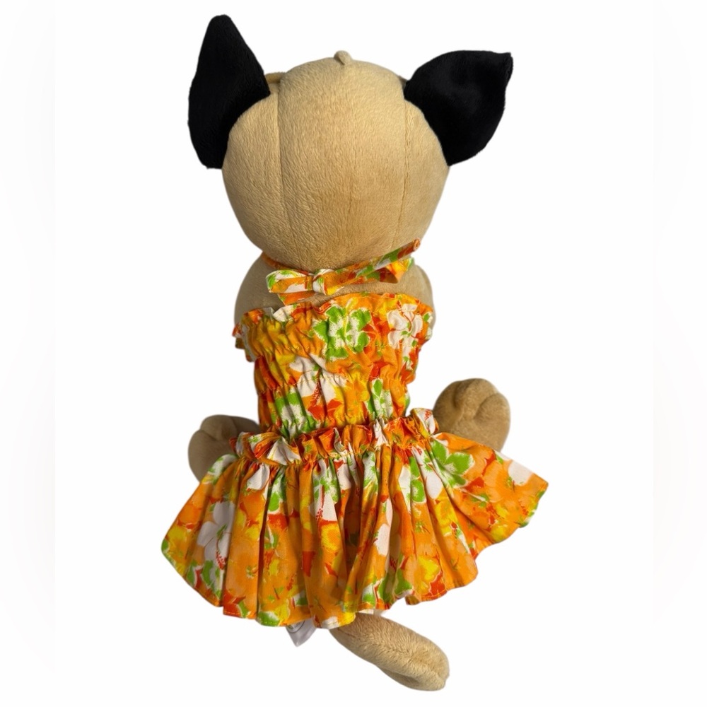 Hawaiian Floral Stretchy Orange Dog Dress Ties Around Neck size Small